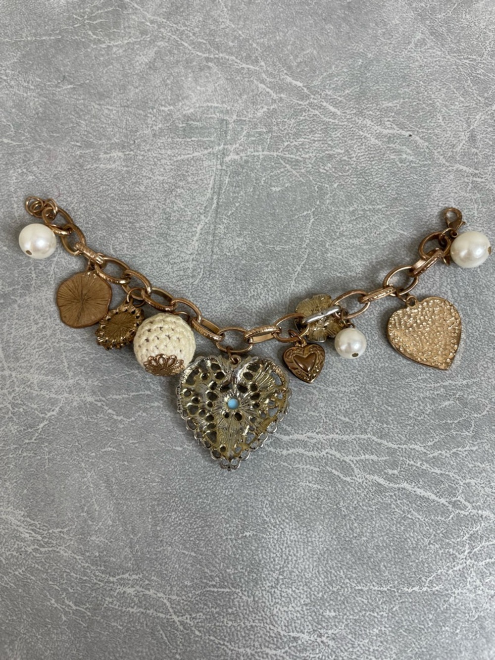 Turquoise & Gold Heart Charm Bracelet - Women Jewelry - Picture 6 of 6